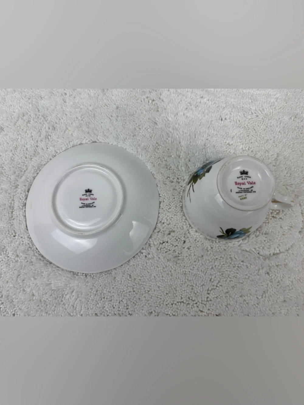Vintage Royal Vale Blue Floral Bone China Tea Cup and Saucer Set Made in England